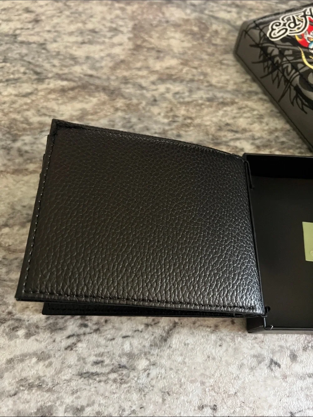 Ed Hardy Men’s Black Wallet with Red and Yellow Tiger Graphic with Gift Box NWT
